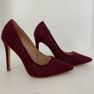 LILIANA Perforated Suede Maroon Heels, Size 7